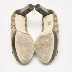 Pre Owned Gucci Beige GG Canvas New Hollywood Horsebit Peep Toe Pumps Size 38