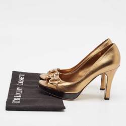 Gucci Gold Leather Horsebit Peep Toe Pumps Size 36.5