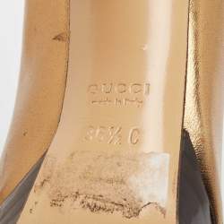 Gucci Gold Leather Horsebit Peep Toe Pumps Size 36.5
