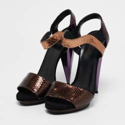 Gucci Multicolor Python Liberty Open Toe Ankle Strap Sandals Size 38