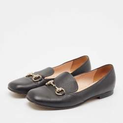 Gucci Black Leather Horsebit Loafers Size 37