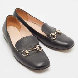 Gucci Black Leather Horsebit Loafers Size 37