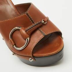 Gucci Brown Leather Icon Bit Platform Clogs Size 37.5