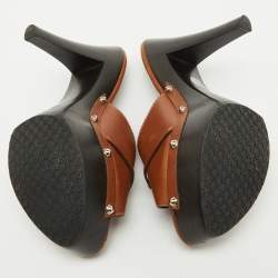 Gucci Brown Leather Icon Bit Platform Clogs Size 37.5