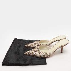 Gucci White/Green Satin Horsebit Pointed Toe Mules Size 36.5