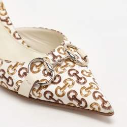 Gucci White/Green Satin Horsebit Pointed Toe Mules Size 36.5