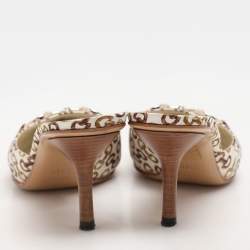 Gucci White/Green Satin Horsebit Pointed Toe Mules Size 36.5