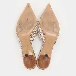 Gucci White/Green Satin Horsebit Pointed Toe Mules Size 36.5