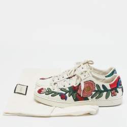Gucci White Leather and Python Embossed Ace Low Top Sneakers Size 38.5