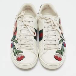 Gucci White Leather and Python Embossed Ace Low Top Sneakers Size 38.5