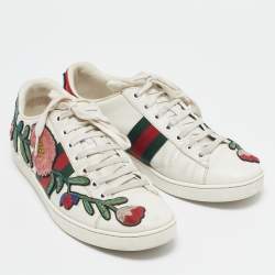 Gucci White Leather and Python Embossed Ace Low Top Sneakers Size 38.5