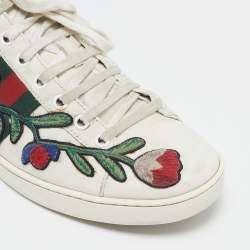 Gucci White Leather and Python Embossed Ace Low Top Sneakers Size 38.5