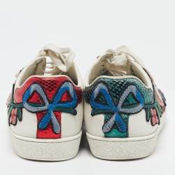 Gucci White Leather and Python Embossed Ace Low Top Sneakers Size 38.5