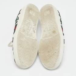 Gucci White Leather and Python Embossed Ace Low Top Sneakers Size 38.5