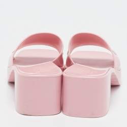 Gucci Pink Rubber Logo Embossed Platform Slide Sandals Size 37