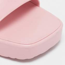Gucci Pink Rubber Logo Embossed Platform Slide Sandals Size 37