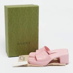 Gucci Pink Rubber Logo Embossed Platform Slide Sandals Size 37