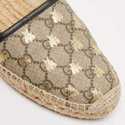 Pre Owned Gucci Brown/Beige GG Supreme Canvas Printed Bee Espadrille Flats Size 39