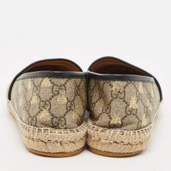 Pre Owned Gucci Brown/Beige GG Supreme Canvas Printed Bee Espadrille Flats Size 39