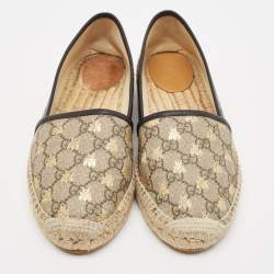 Pre Owned Gucci Brown/Beige GG Supreme Canvas Printed Bee Espadrille Flats Size 39