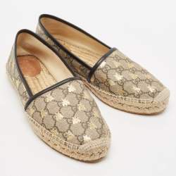 Pre Owned Gucci Brown/Beige GG Supreme Canvas Printed Bee Espadrille Flats Size 39