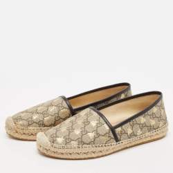 Pre Owned Gucci Brown/Beige GG Supreme Canvas Printed Bee Espadrille Flats Size 39