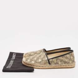 Pre Owned Gucci Brown/Beige GG Supreme Canvas Printed Bee Espadrille Flats Size 39