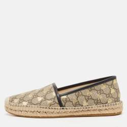 Pre Owned Gucci Brown/Beige GG Supreme Canvas Printed Bee Espadrille Flats Size 39