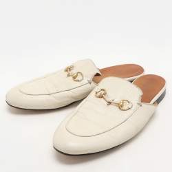 Gucci Off-White Leather Princetown Mules Size 40
