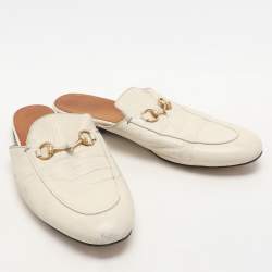 Gucci Off-White Leather Princetown Mules Size 40
