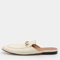 Gucci Off-White Leather Princetown Mules Size 40