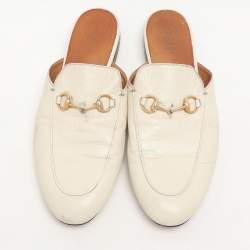 Gucci Off-White Leather Princetown Mules Size 40