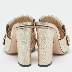 Gucci Silver Crackle Leather GG Marmont Fringed Slide Sandals Size 35