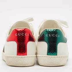 Gucci White Leather Ace Bee Embroidered Low Top Sneakers Size 36