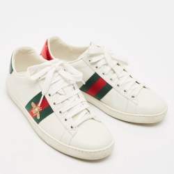 Gucci White Leather Ace Bee Embroidered Low Top Sneakers Size 36