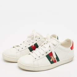 Gucci White Leather Ace Bee Embroidered Low Top Sneakers Size 36