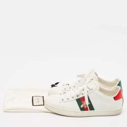 Gucci White Leather Ace Bee Embroidered Low Top Sneakers Size 36