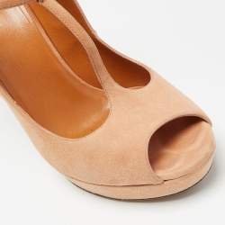 Gucci Pink Suede Peep Toe Platform T-Strap Pumps Size 38