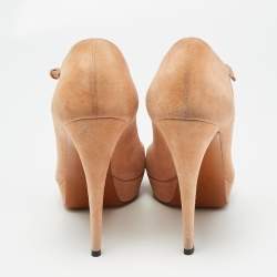Gucci Pink Suede Peep Toe Platform T-Strap Pumps Size 38