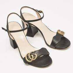 Pre Owned Gucci Black Leather GG Marmont Ankle Strap Sandals Size 36