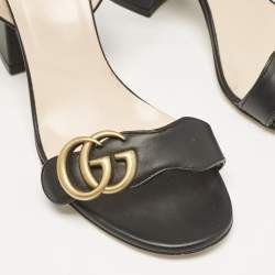 Pre Owned Gucci Black Leather GG Marmont Ankle Strap Sandals Size 36