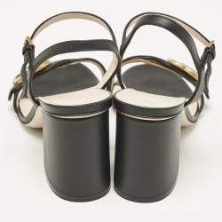 Pre Owned Gucci Black Leather GG Marmont Ankle Strap Sandals Size 36