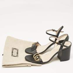 Pre Owned Gucci Black Leather GG Marmont Ankle Strap Sandals Size 36