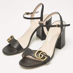 Pre Owned Gucci Black Leather GG Marmont Ankle Strap Sandals Size 36