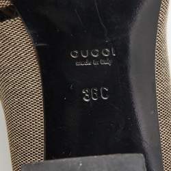 Gucci Brown/Black Canvas and Patent Leather Court Saith Square Toe Pumps Size 36