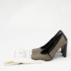 Gucci Brown/Black Canvas and Patent Leather Court Saith Square Toe Pumps Size 36