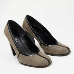 Gucci Brown/Black Canvas and Patent Leather Court Saith Square Toe Pumps Size 36
