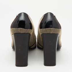 Gucci Brown/Black Canvas and Patent Leather Court Saith Square Toe Pumps Size 36