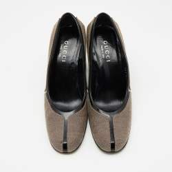 Gucci Brown/Black Canvas and Patent Leather Court Saith Square Toe Pumps Size 36