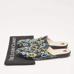 Gucci Black Leather Ghost Print Horsebit Princetown Flat Mules Size 41